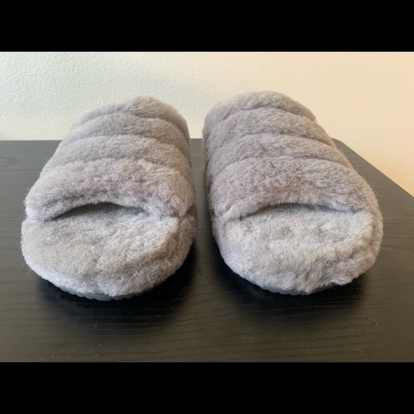 New MEN UGG FLUFF YOU METAL CHARCOAL GREY SLIPPERS‎ NEW. # Slide Sandal - Picture 5 of 7